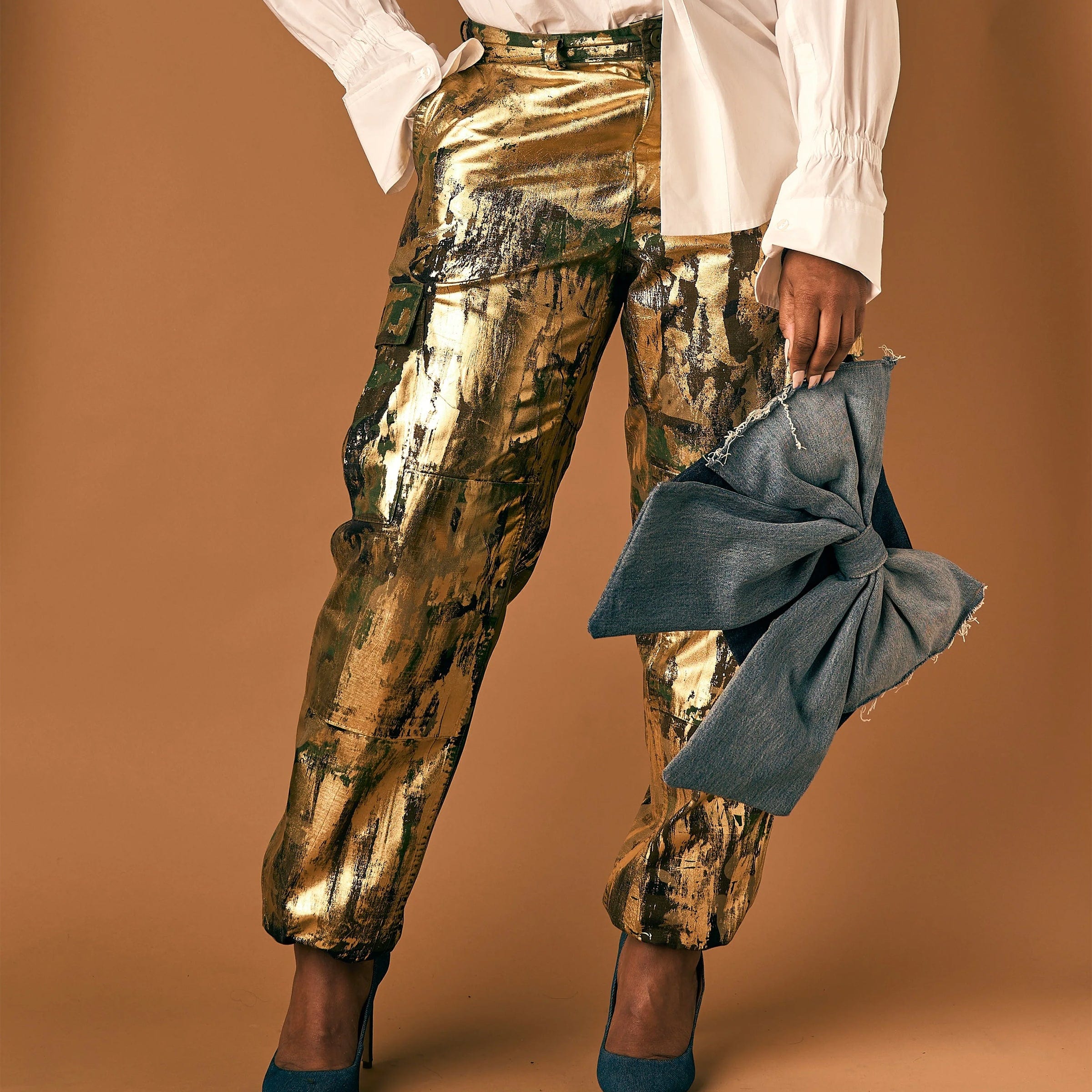 Gold Foiled Cargo Camo Pant