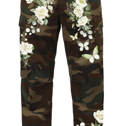 KIC NYC Floral Butterfly Embellished Camo Cargo Pants