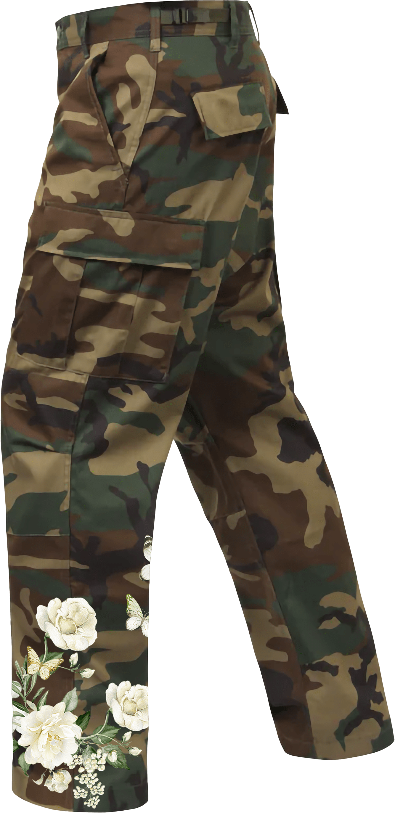 KIC NYC Floral Butterfly Embellished Camo Cargo Pants