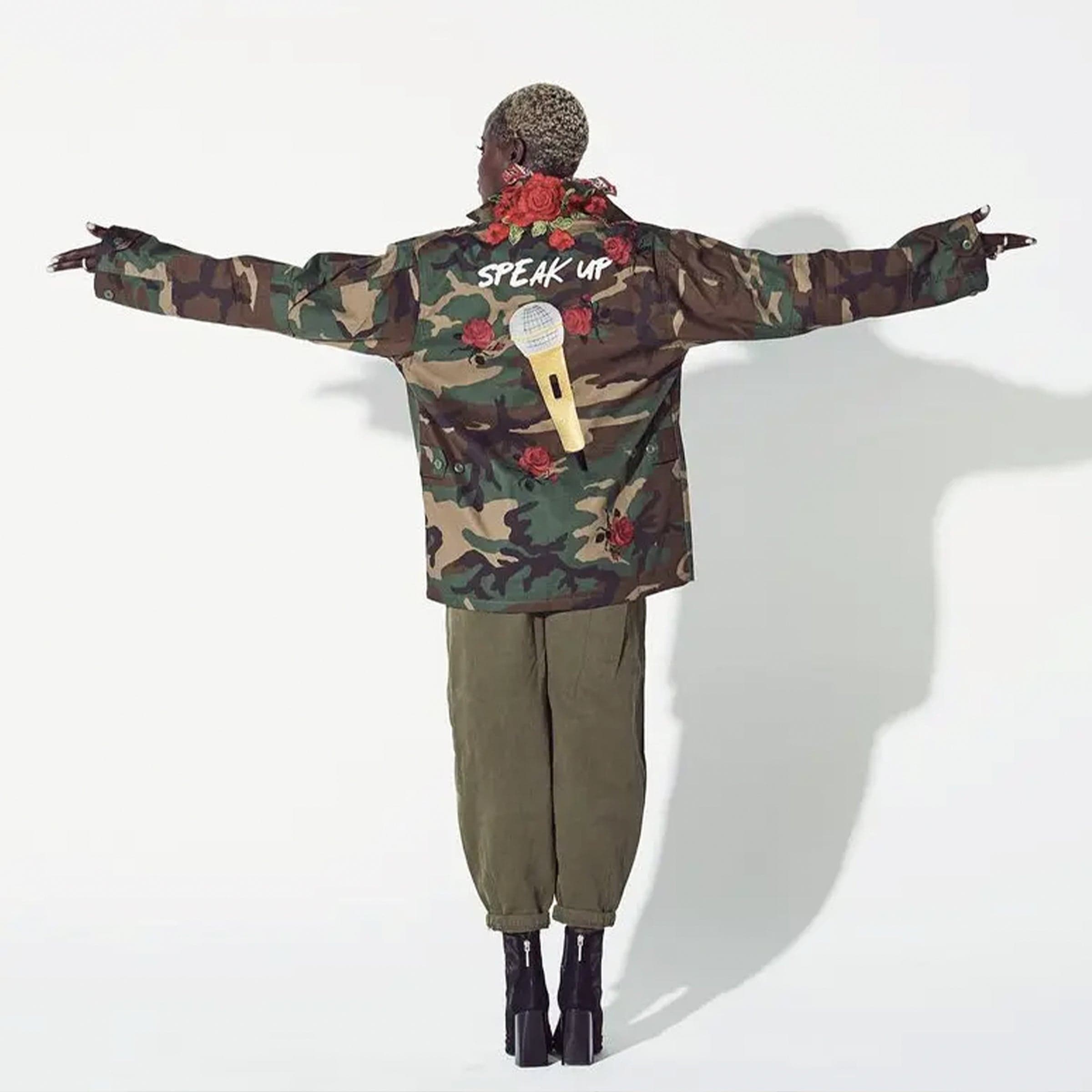 "Speak Up" Embroidered Camo Jacket